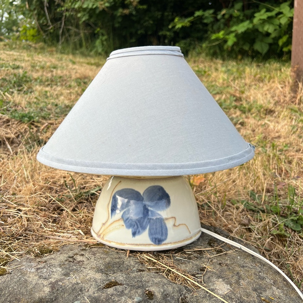 Blue and White Table Lamp with Floral Design
